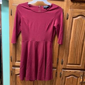 LuLaRoe Red Fit and Flare Dress Bateau Neck 3/4 Sleeve